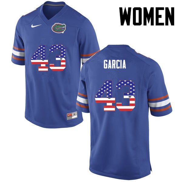 Florida Gators Women #43 Cristian Garcia College Football Jersey USA Flag Fashion Blue